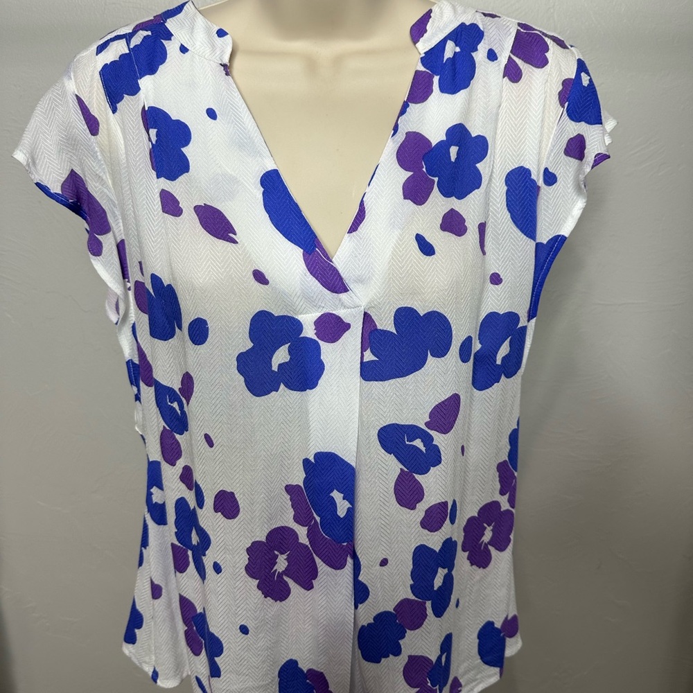 CAbi Blue and Violet Floral Blouse